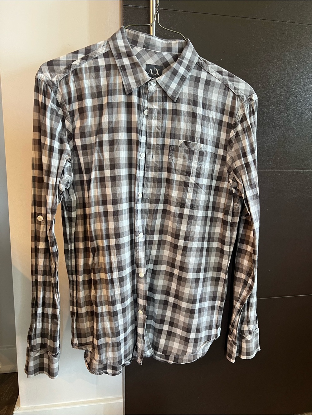 Armani Exchange Gray & White Plaid Long-Sleeve Button-Down Shirt